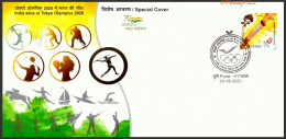 India 2020-21 Tokyo, Olympics, Swimming, Badminton, Boxing, Javlin, Weightlifting, Hockey, Sp Cover (**) Inde Indien - Brieven En Documenten