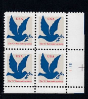 Sc#2878, 'G' Domestic Rate Make-up Stamp 1994 Issue 3-cent Stamp Plate # Block Of 4 - Plattennummern