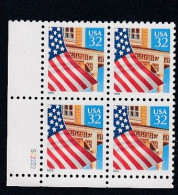 Sc#2897, Flag Over Porch 1995 Issue 32-cent Stamp Plate # Block Of 4 - Plattennummern