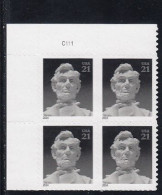 Sc#4860, Abraham Lincoln Statue Lincoln Memorial, 2014 Issue, 21-cent Stamp Plate # Block Of 4 - Plattennummern