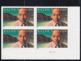 Sc#4866, Ralph Ellison Author, 2014 Issue, 91-cent Stamp Plate # Block Of 4 - Plate Blocks & Sheetlets