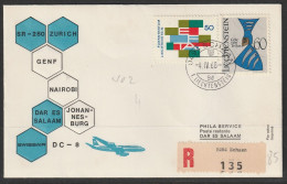 1968, Swissair, Erstflug, Liechtenstein - Dar Es Salaam Tanzania - Poste Aérienne