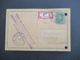 Österreich / Sudeten 1918 Ganzsache 8 Heller Mit Zusatzfrankatur Drucksachen Eilmarke Mi.Nr.219 Aussig - Teplitz Schönau - Briefkaarten