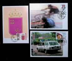 CL, Carte Maximum, Espagne, 1983, Murcia, Madrid, Almusafes, Vuelta Ciclista, Murcia, Policia, LOT DE 3 MAXIMUM - Tarjetas Máxima