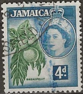 JAMAICA 1956 Queen Elizabeth II - Breadfruit -  4d. - Green And Blue FU - Jamaica (...-1961)