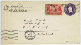 Vereinigte Staaten / USA 1937, Ganzsachen-Brief / Stationery Los Angeles - Zürich (Schweiz) - 1921-40
