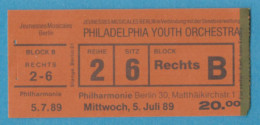 Q-4500 * Germany - PHILADELPHIA YOUTH ORCHESTRA, Philharmonie, Berlin - 1989 - Concerttickets