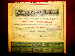 Baños Y Sports Marítimos" ,Barcelona Spain  1921   Share Certificate - Sport