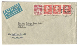 Brief Enveloppe Luftpost 1946 Stanley Wales Copenhagen Denmark N. Usines Remy Wygmael Belgique Belgie Bloc 3 X 20 Ore - Lettres & Documents