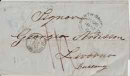 1857 - LETTRE De NORTH-SHIELDS (ANGLETERRE) => LIVORNO (ITALIE) TRANSIT En FRANCE Avec ENTREE AMBULANT CALAIS "K" - Entry Postmarks