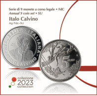 ITALIA 2023 SERIE EURO  8 MONETE+ 5 EURO ARGENTO 925 ITALO CALVINO CON ERRORE DI CONIO  F.D.C. B.U. - Italie