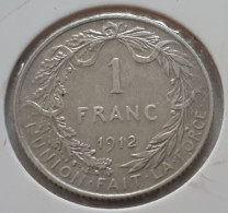 BELGIQUE ALBERT PREMIER TRES TRES BELLE 1 FRANC 1912 ARGENT/ZILVER/SILBER/SILVER COTES : 5€-10€-20€-30€ - 1 Frank