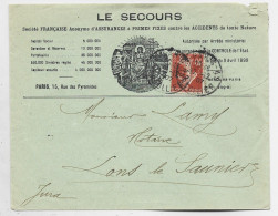 SEMEUSE 10C N° 135 PERFORE S.A. BELLE ENVELOPPE LE SECOURS ASSURANCE PARIS 1907 - Briefe U. Dokumente