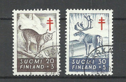 FINLAND FINNLAND 1957 Michel 479 - 480 O Tuberculosis Animals Lynx Luchs Rentier - Gebruikt