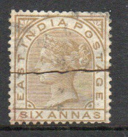 India 1876 6 Annas Olive-bistre, Wmk. Elephants Head, Perf. 14, Used, SG 80 (E) - 1854 Britse Indische Compagnie