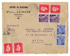 TB 4685 - 1945 - LSC - Lettre En Recommandé Laiterie Du Blaiseron Paul JENOT à BRACHAY / MP CHARMES LA GRANDE Pour REIMS - 1921-1960: Moderne