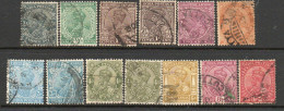 India 1926-33 GV Group Of 13 Definitives, Including Shades, To 12 Annas, Wmk. Multiple Star, Used, Between SG 201-13 (E) - 1911-35 King George V