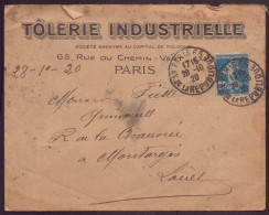 France, Enveloppe à En-tête " Tôlerie Industrielle, Paris " Du 28 Octobre 1920 Pour Montargis - Other & Unclassified