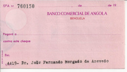 PORTUGAL ANGOLA CHEQUE CHECK BANCO COMERCIAL DE ANGOLA, BENGUELA, 1960'S SCARCE - Chèques & Chèques De Voyage