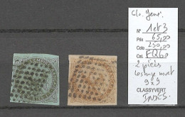 Inde Française - Yvert 1 Et 3 - Losange Muet  9 X 9 - De Pondichéry - Type Aigle - Eagle And Crown