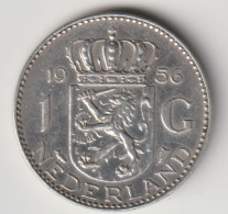 NEDERLAND 1956: 1 Gulden, Silver, KM 184 - 1948-1980 : Juliana