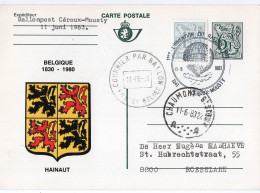 PHILATELIE - Carte Postale - Courrier Par Ballon - Armoiries HAINAUT - CEROUX-MOUSTY - Afgestempeld