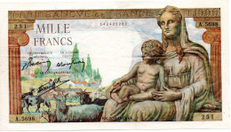 FRANCE -- Biillet De Banque De France -- Mille Francs -- Type " Déesse Déméter " 1943 - 1 000 F 1942-1943 ''Déesse Déméter''