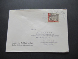 Berlin (West) 1963 Alt Berlin Nr.221 EF Ortsbrief Umschlag Archiv Für Wohlfahrtspflege Berlin Dahlem - Bonn Bundeshaus - Briefe U. Dokumente