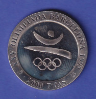 Spanien Silbermünze 2000 Peseten Olympiade Barcelona Emblem 1990 PP - Andere & Zonder Classificatie