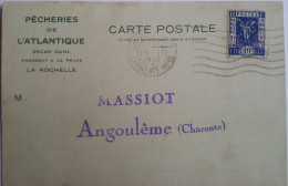 THEME POISSONS - FRANCE - Carte Postale Publicitaire ( Pêcheries De L'Atlantique) Avec Timbre Perforé O.D ( Oscar Dahl) - Covers & Documents