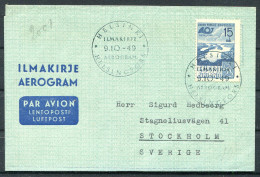 1949 Finland UPU Aerogram Helsinki - Stockholm Sweden - Covers & Documents