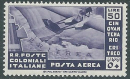 1933 EMISSIONI GENERALI POSTA AEREA CINQUANTENARIO ERITREO 50 LIRE MNH ** RA15-6 - General Issues