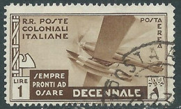 1933 EMISSIONI GENERALI POSTA AEREA USATO DECENNALE 1 LIRA - RA6-8 - General Issues