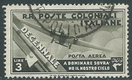 1933 EMISSIONI GENERALI POSTA AEREA USATO DECENNALE 3 LIRE - RA6-9 - Amtliche Ausgaben