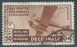 1933 EMISSIONI GENERALI POSTA AEREA USATO DECENNALE 50 CENT - RA6-8 - Emisiones Generales