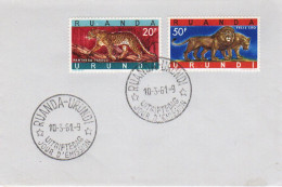 1961 RUANDA-URUNDI RU 216-A / 216-B LEOPARD + LIONS F.D.C. (1-st Day Cover Emitted 10/3/1961) - Ungebraucht