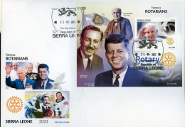 Sierra Leone 2023, Rotary, Kennedy, Walt Disney, Pope Francis, BF In FDC - Kennedy (John F.)