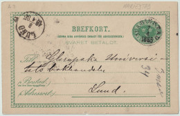 SUÈDE / SWEDEN - 1885 - "MARIESTAD" CDS On 5ö Postal Card Mi.P9F Addressed To Lund - Covers & Documents