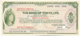 Amerikai Egyesült Államok DN "Tokió Bank" 20$ "SPECIMEN" Utazási Csekk Lyukasztással érvénytelenítve T:AU USA ND "The Ba - Ohne Zuordnung