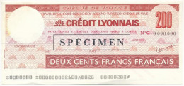 Franciaország DN "Credit Lyonnais" 200Fr "SPECIMEN" Utazási Csekk T:AU France ND "Credit Lyonnais" 200 Francs "SPECIMEN" - Non Classés