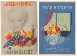 **, * 2 Db RÉGI Magyar Gyümölcsöt Reklámozó Egészségügyi Propaganda Lap, C-vitamin Táblázat A Hátoldalon / 2 Pre-1945 Hu - Unclassified