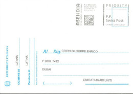 SWITZERLAND - 2023, POSTAL FRANKING MACHINE OF ITALIAN LATINA COMMUNITY CARD TO DUBAI. - Other & Unclassified