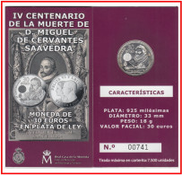 España Spain 2016 Cartera Oficial Moneda 30 Euros € Miguel De Cervantes - Spanien