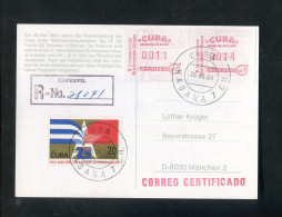 "KUBA" 1984, Reco-Karte U.a. Mit Automatenmarken Frankiert Nach Deutschland (R0064) - Cartas & Documentos