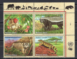 United Nations UN Geneva Serie 4v 2002 Endangered Species Honey Badger Lizard Monkey Cat Varanus Bee Insects MNH - Neufs