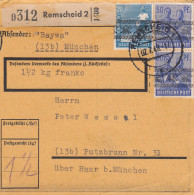 BiZone Paketkarte 1948: Remscheid Nach Putzbrunn, 1 1/2 Kg Franko - Lettres & Documents
