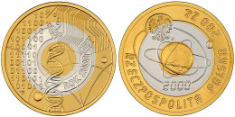 200 Zloty Mit Innenring Aus Silber 2000. Erde Mit Umlaufbahnen/Zahlen Im Dualsystem. 10,83 G. 900/1000 Gold Und 2,77 G.  - Pologne