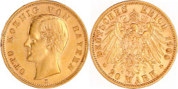 20 Mark 1900 D. Vorzüglich/Stempelglanz, Kl. Randfehler. Jaeger 200. - 2, 3 & 5 Mark Argent