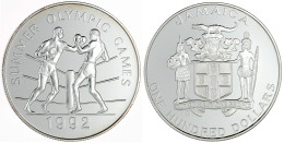 100 Dollars Silber 1992 Olympische Sommerspiele In Barcelona. Boxer Im Ring. 136,08 G. 925/1000. In Kapsel. Polierte Pla - Jamaica