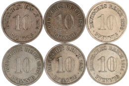 6 X 10 Pfennig: 1874 A, 1875 E, 1899 G, 1907 G, 1909 A Und 1914 A. Sehr Schön Bis Gutes Vorzüglich. Jaeger 4/13. - Autres & Non Classés